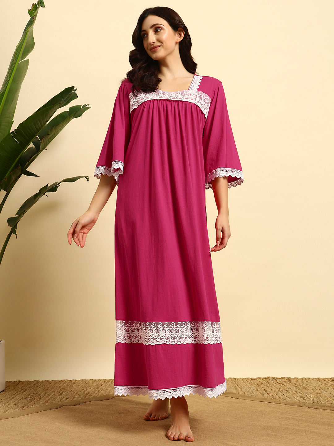 pink lace night dress Trim Spaghetti Strap lending an intricate Pink Satin Cut Out Lace