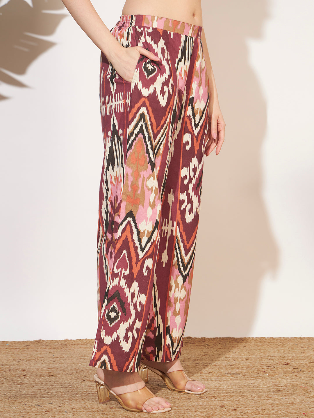 Women’s Maroon Ikat Printed Sleeveless Co-Ord Set