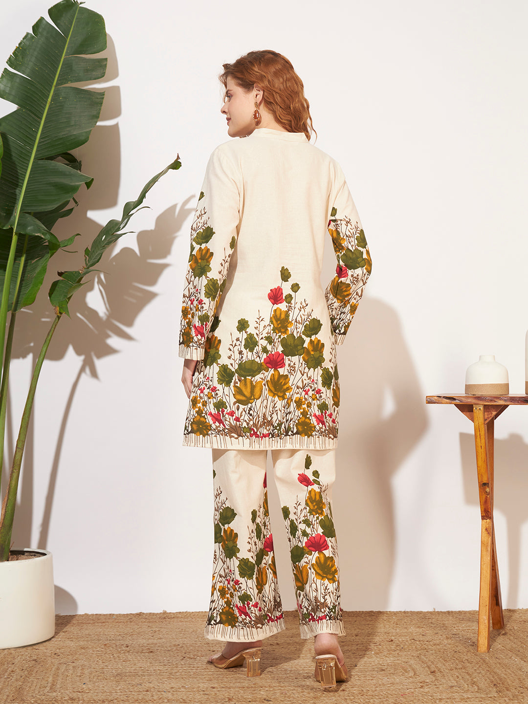 Women’s Cream Floral Printed Full Sleeve Co-Ord Set