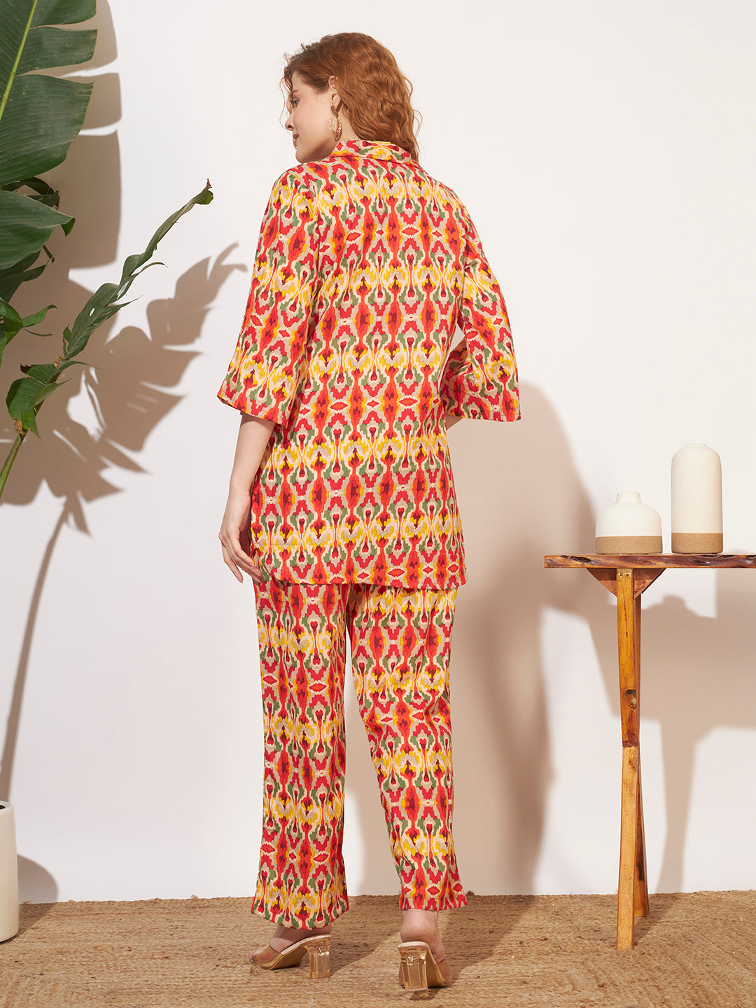 Women’s Multicolor Ikat Printed Shirt Style Co-Ord Set