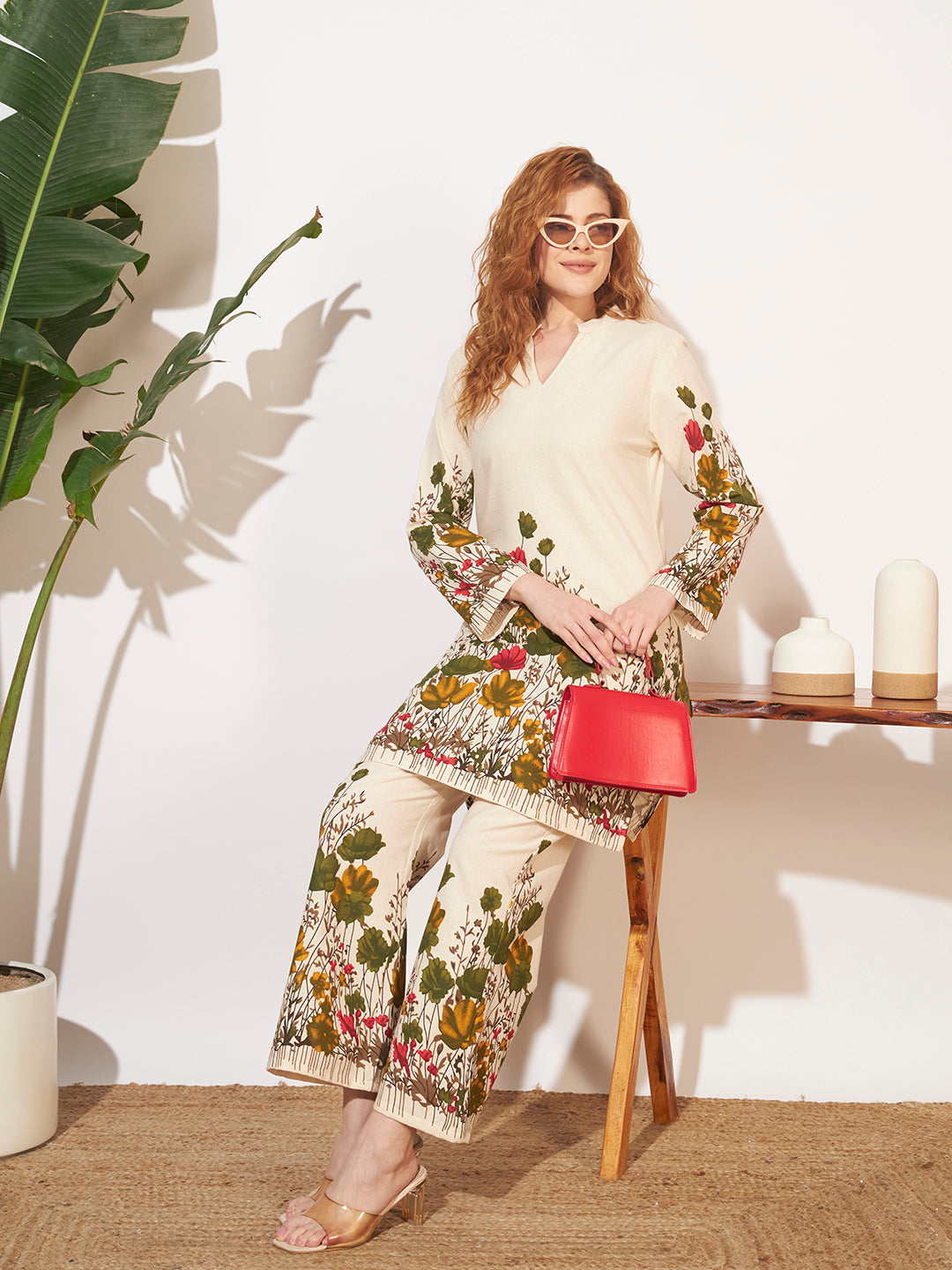 Women’s Cream Floral Printed Full Sleeve Co-Ord Set