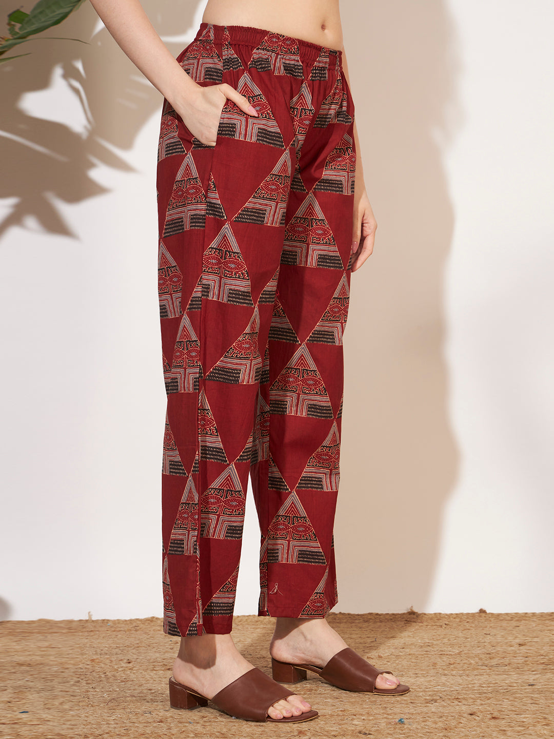 Women’s Maroon Geometric Printed Shirt Style Co-Ord Set