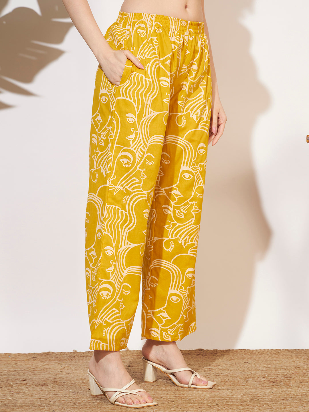 Women’s Mustard Yellow Abstract Face Printed Co-Ord Set