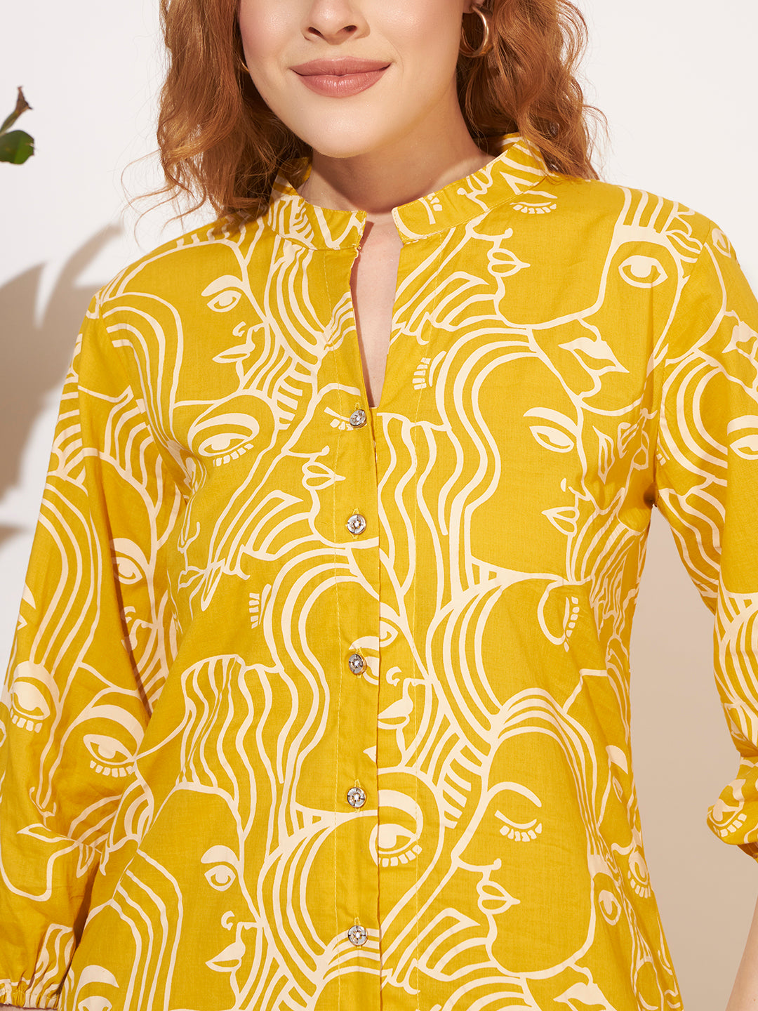 Women’s Mustard Yellow Abstract Face Printed Co-Ord Set