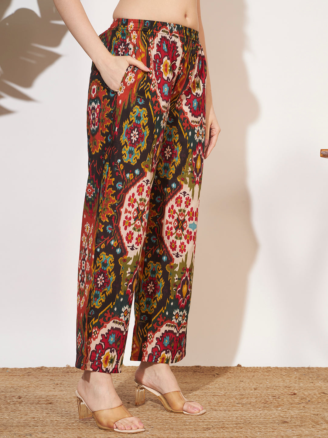 Women’s Multicolor Ikat Printed Three-Quarter Sleeve Co-Ord Set