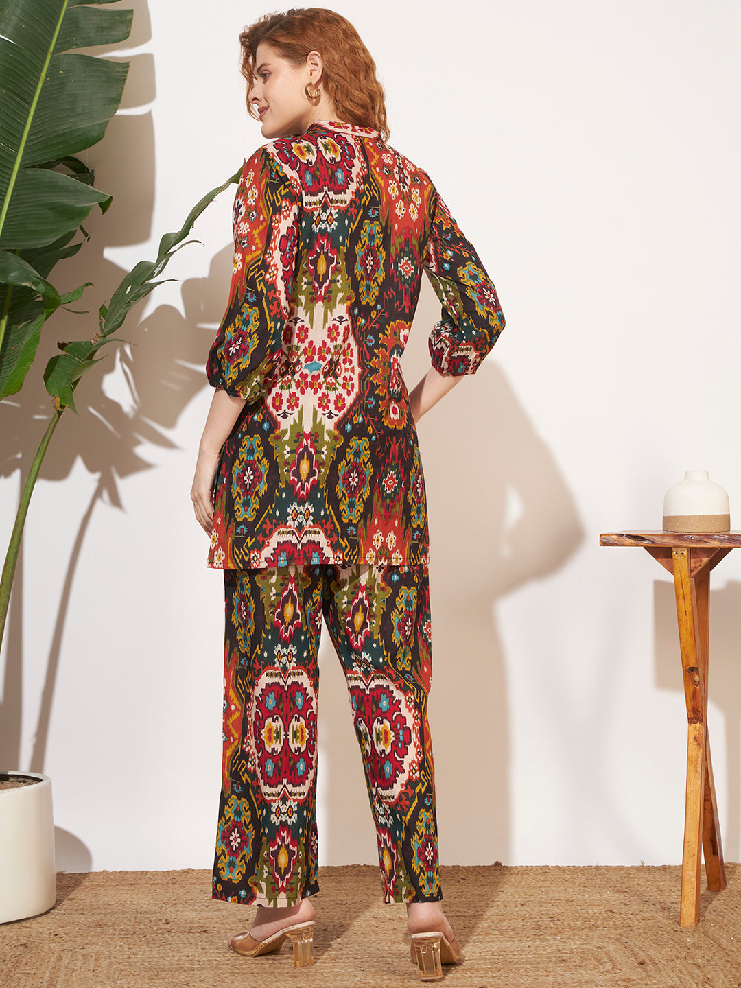 Women’s Multicolor Ikat Printed Three-Quarter Sleeve Co-Ord Set
