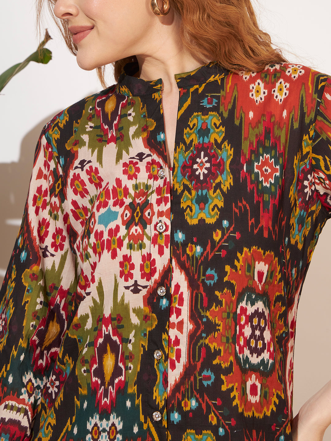 Women’s Multicolor Ikat Printed Three-Quarter Sleeve Co-Ord Set