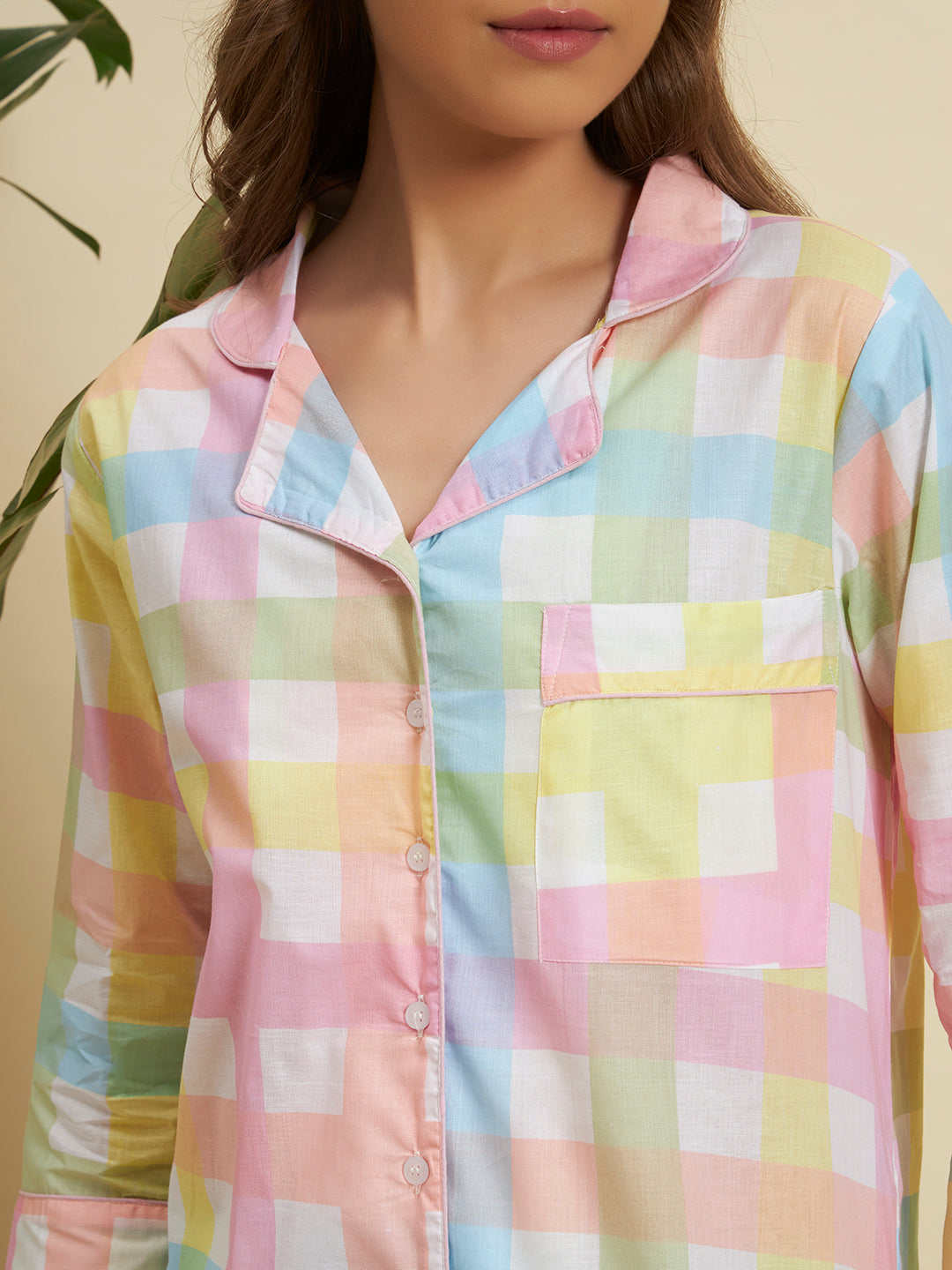 Pastel Checkered Cotton Night Suit Set – Soft & Breezy Comfort Wear