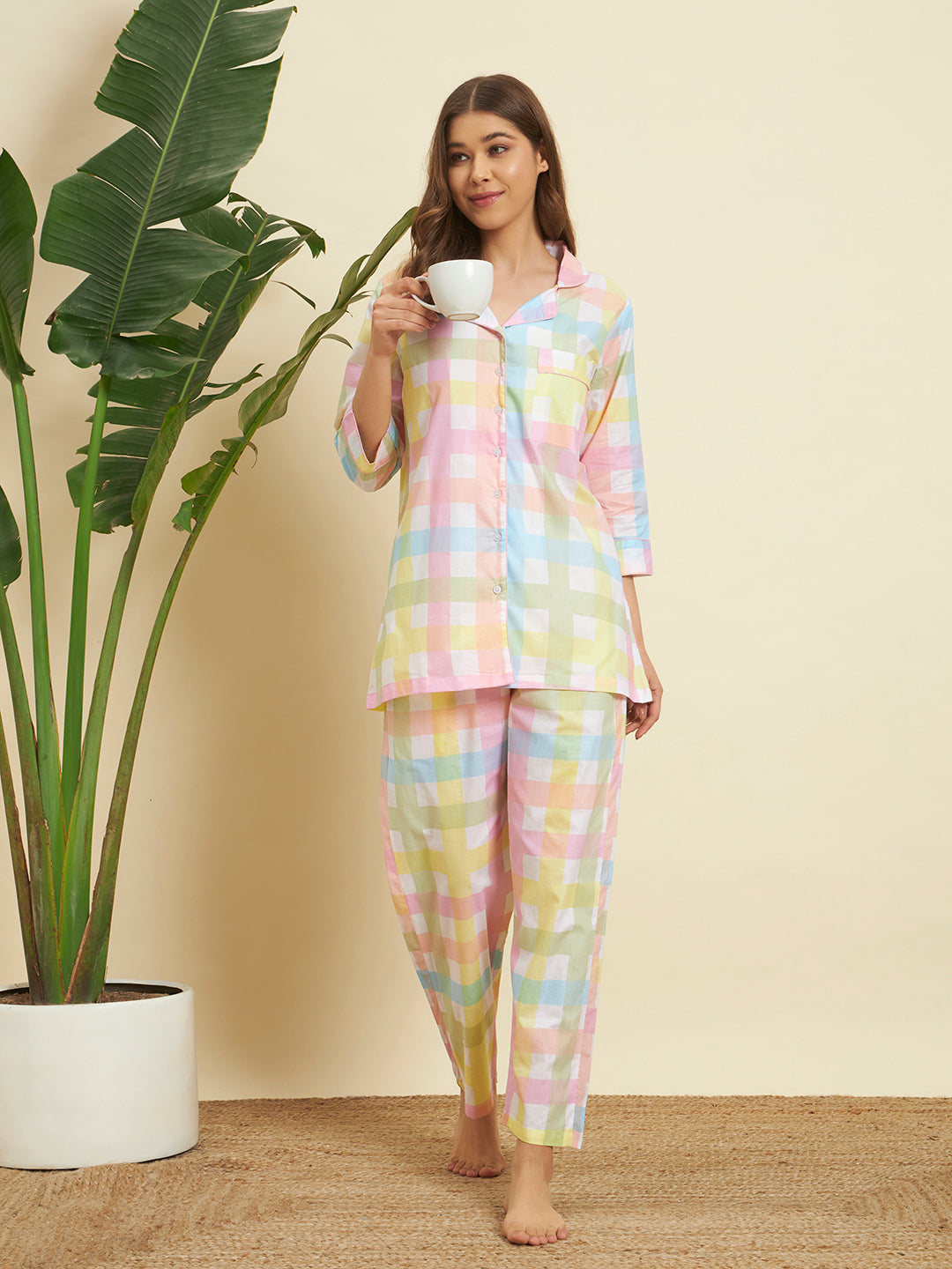 Pastel Checkered Cotton Night Suit Set – Soft & Breezy Comfort Wear