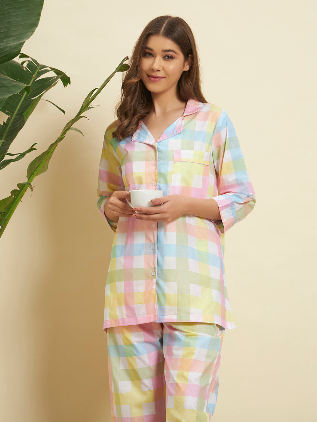 Pastel Checkered Cotton Night Suit Set – Soft & Breezy Comfort Wear