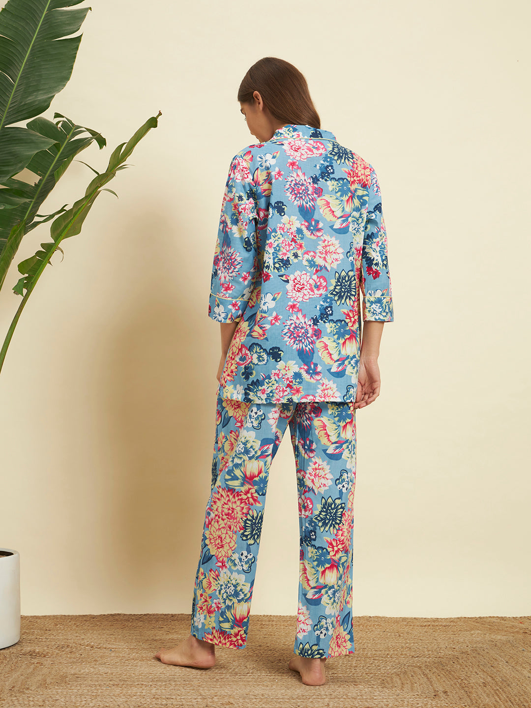 Women’s Blue Floral Printed Night Suit / Co-Ord Set