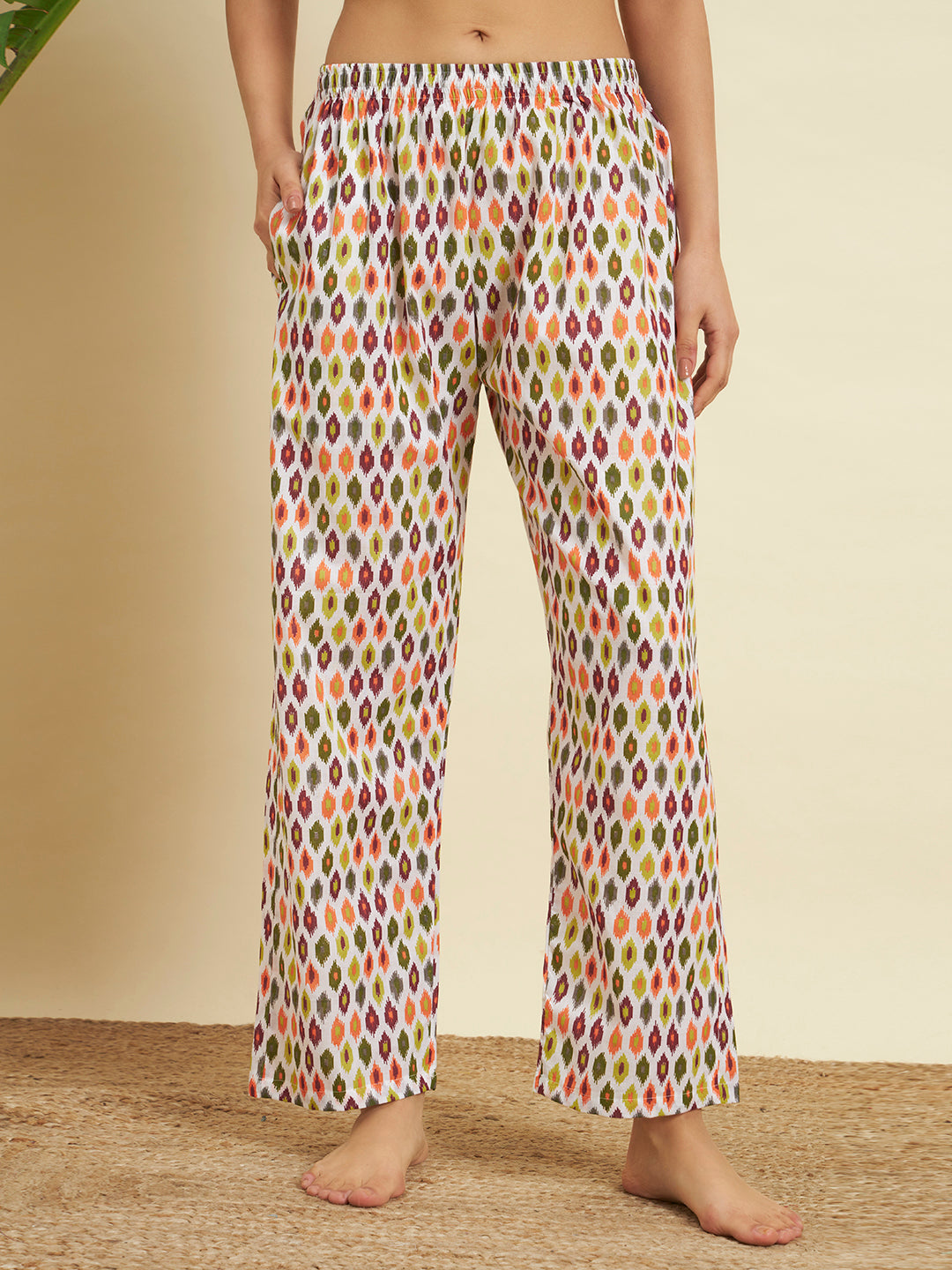 Multicolor Geometric Print Night Suit Co-Ord Set for Women
