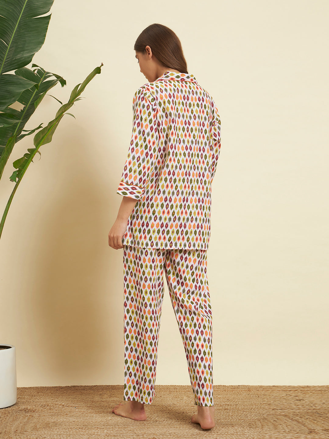 Multicolor Geometric Print Night Suit Co-Ord Set for Women