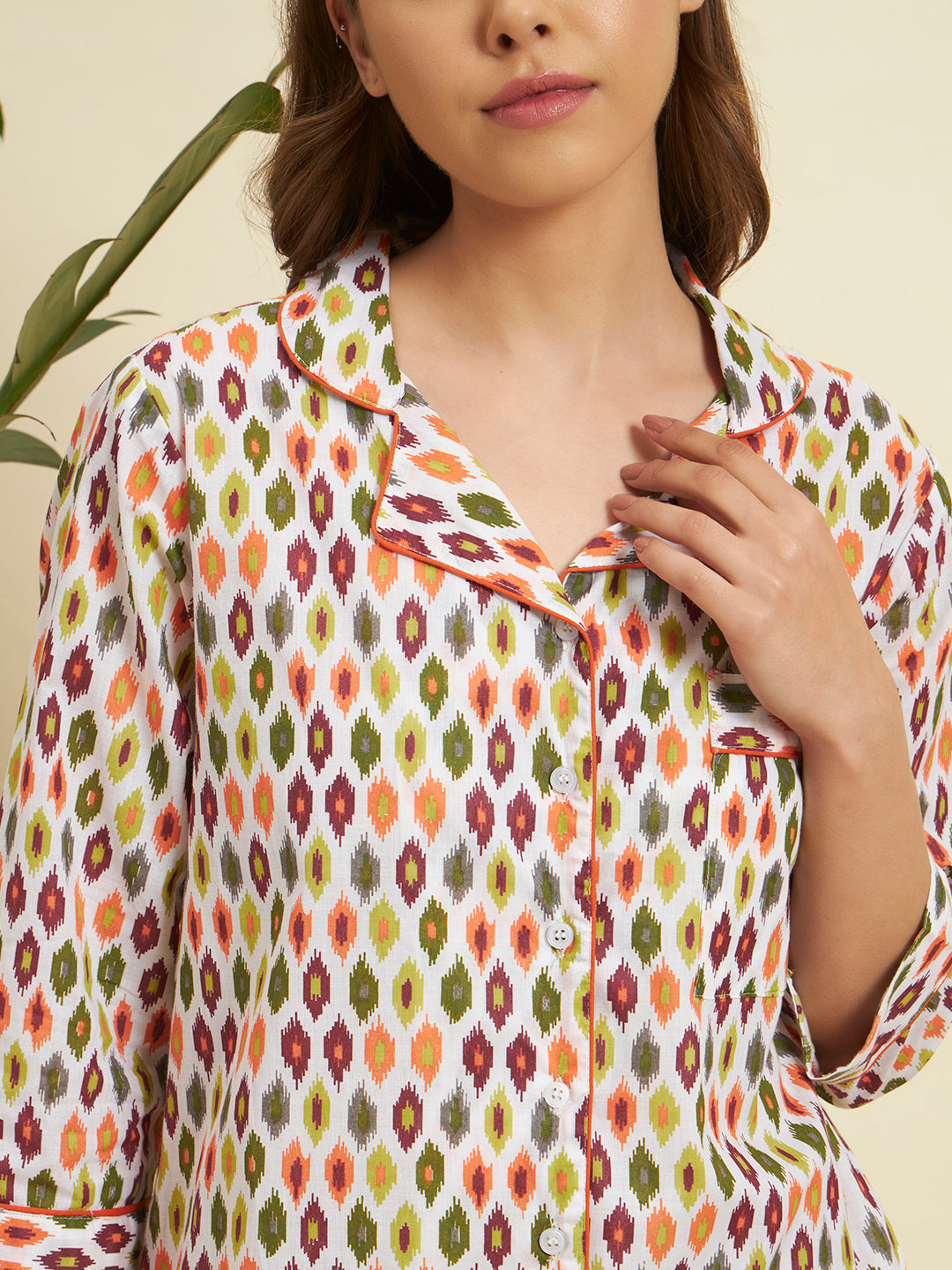 Multicolor Geometric Print Night Suit Co-Ord Set for Women