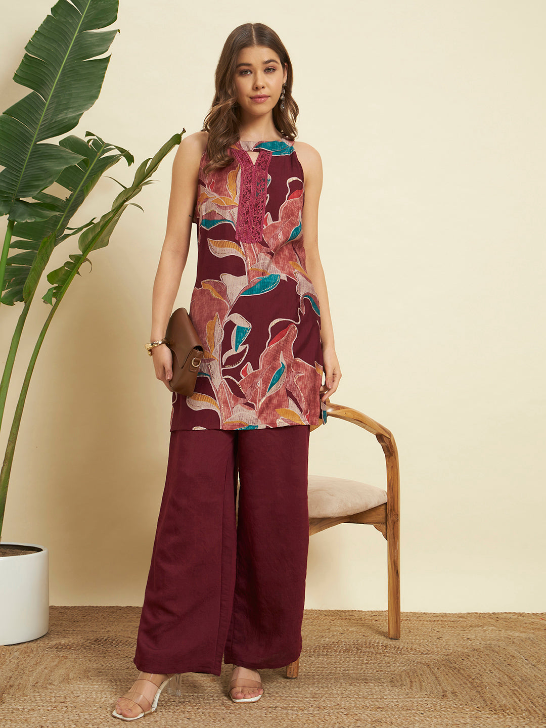 ❤️ Maroon Floral Printed Cotton Co-Ord Set for Women