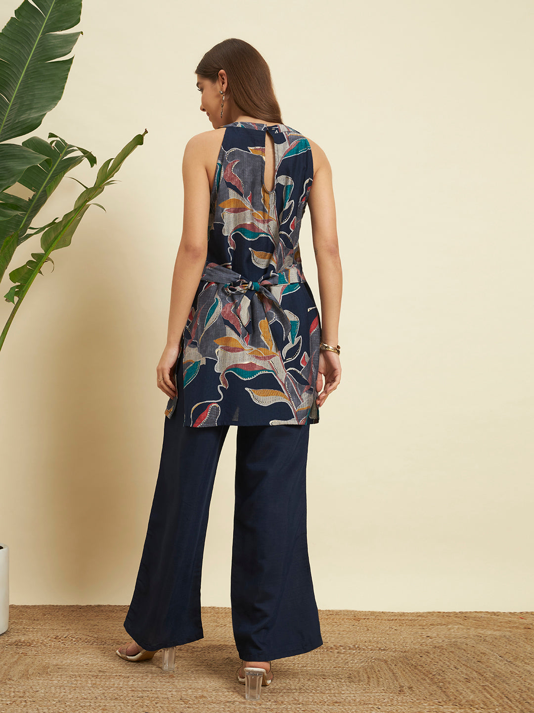 💙 Navy Blue Floral Printed Co-Ord Set for Women