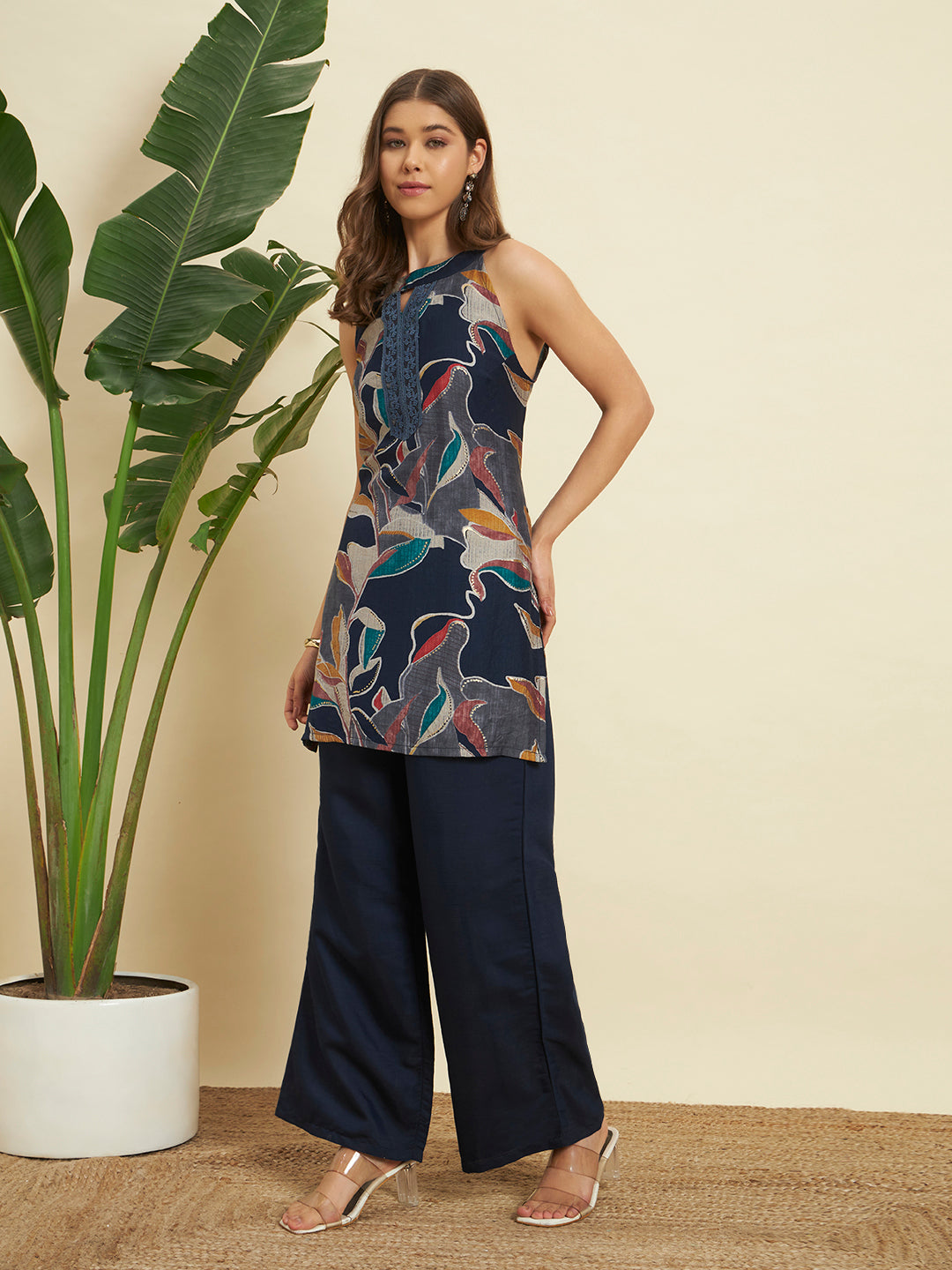 💙 Navy Blue Floral Printed Co-Ord Set for Women