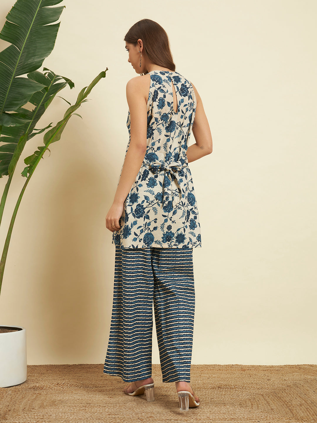 🌿 Indigo Floral Cotton Co-Ord Set for Women