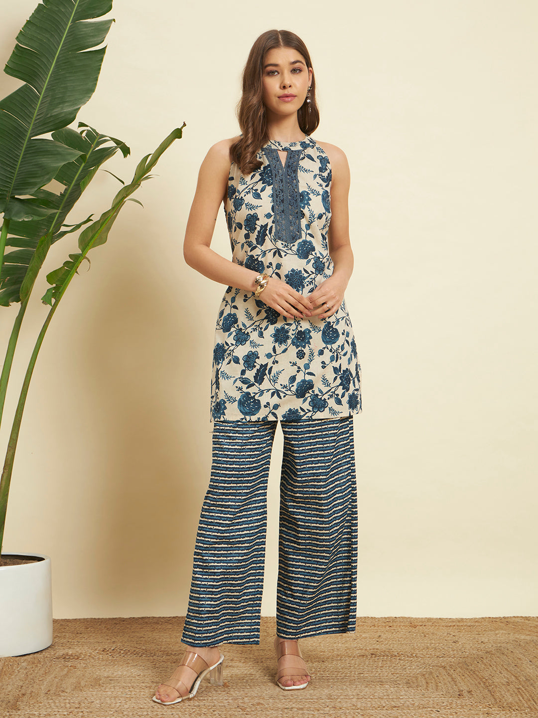 🌿 Indigo Floral Cotton Co-Ord Set for Women
