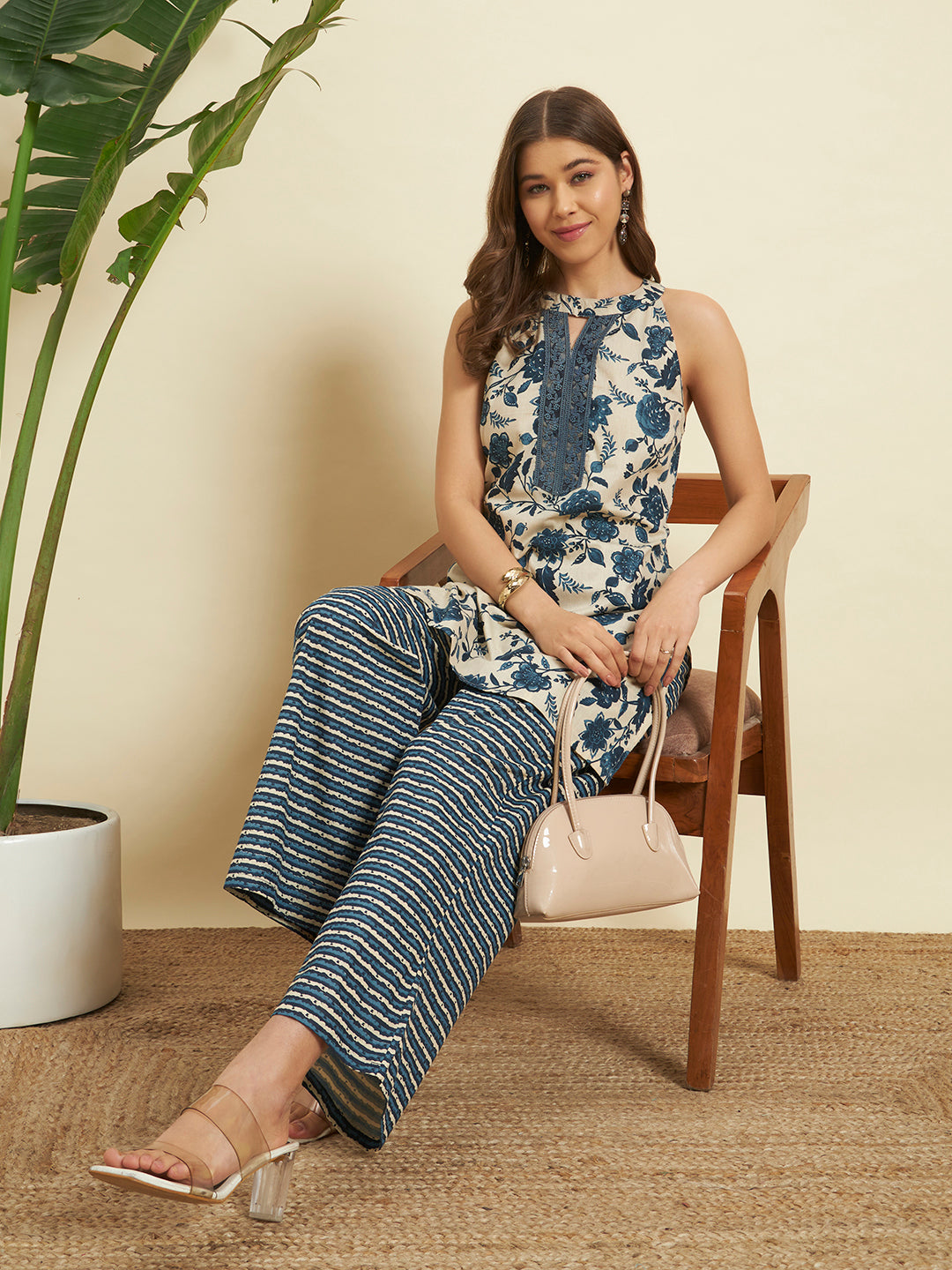 🌿 Indigo Floral Cotton Co-Ord Set for Women