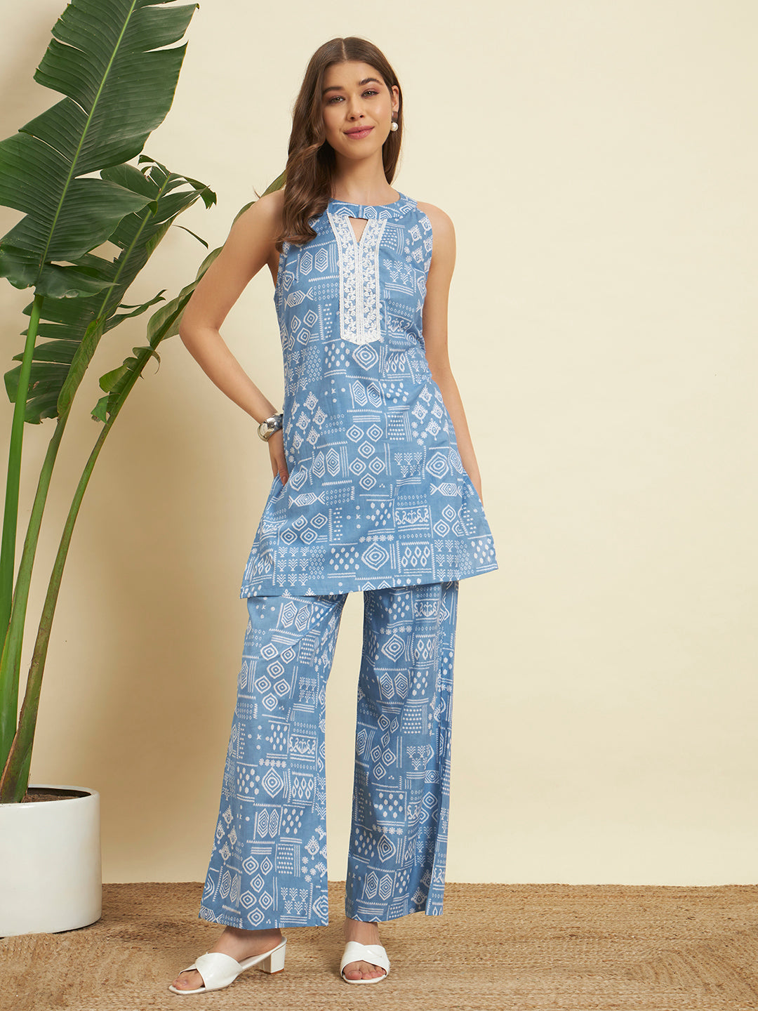 💙 Sky Blue Printed Cotton Co-Ord Set for Women