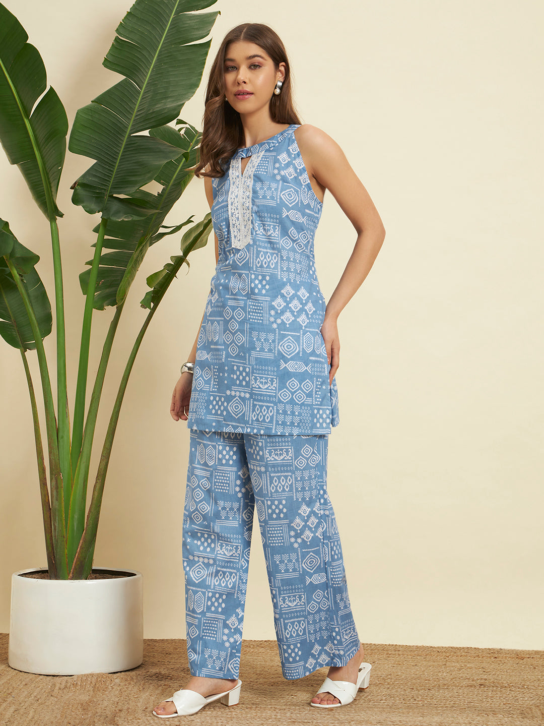 💙 Sky Blue Printed Cotton Co-Ord Set for Women