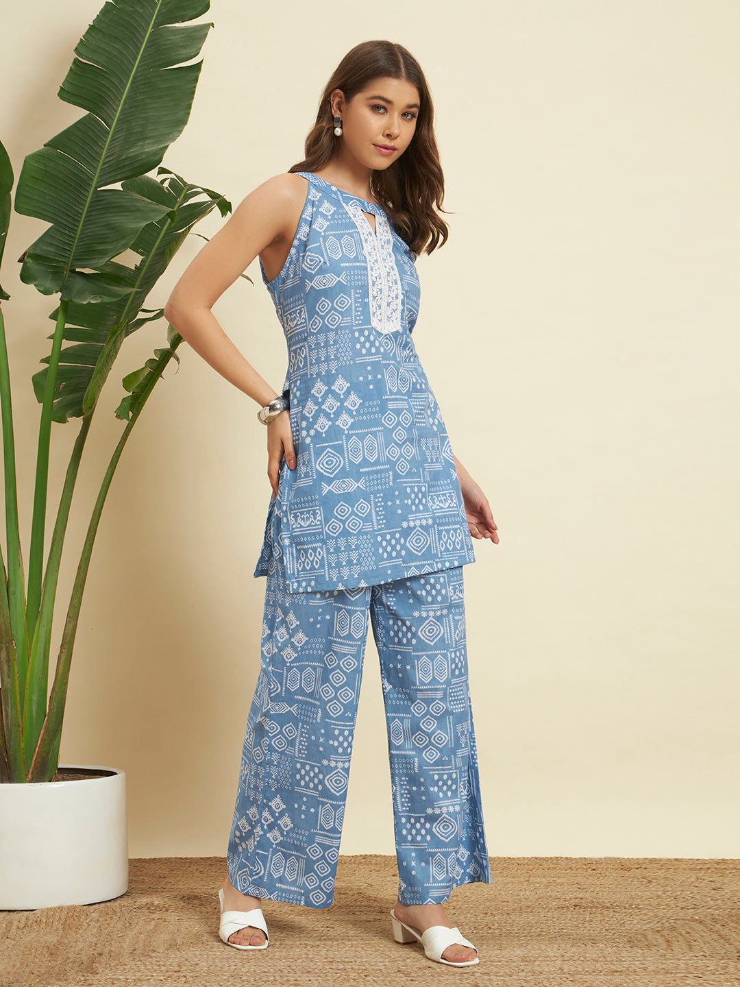 💙 Sky Blue Printed Cotton Co-Ord Set for Women