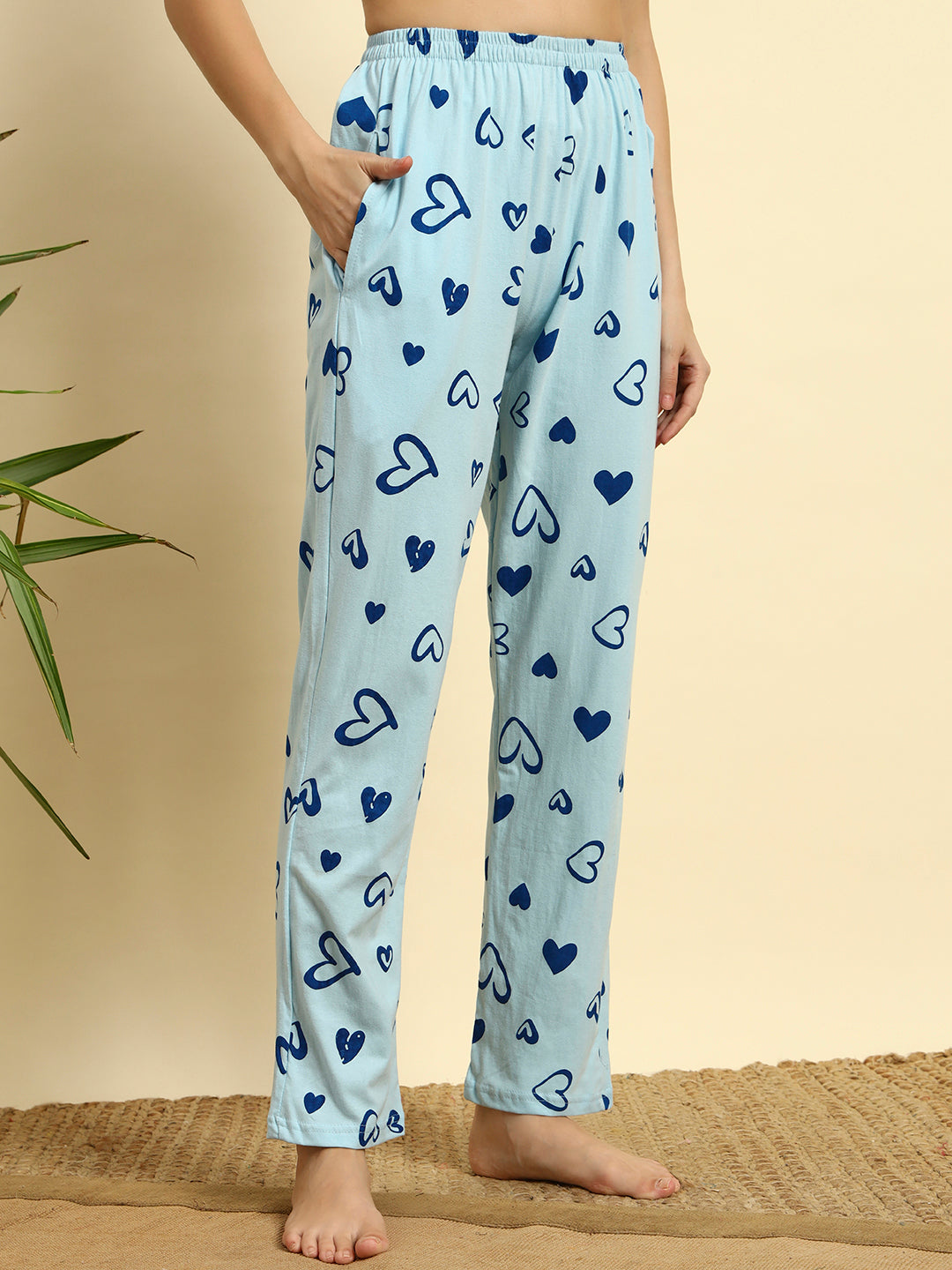 Sky Blue Printed Cotton Night Suit Set