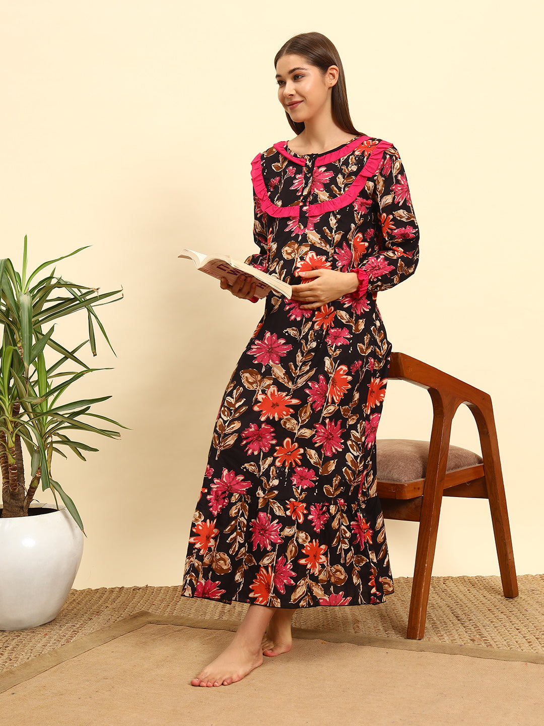 Women’s Floral Red Print Maternity Feeding Gown