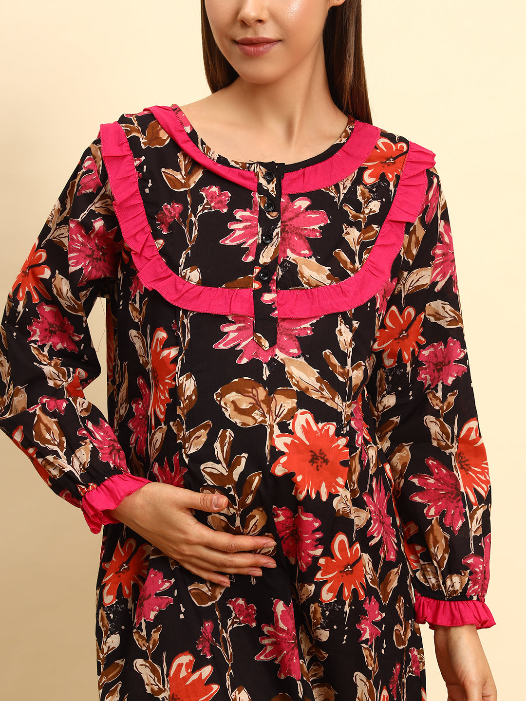 Women’s Floral Red Print Maternity Feeding Gown
