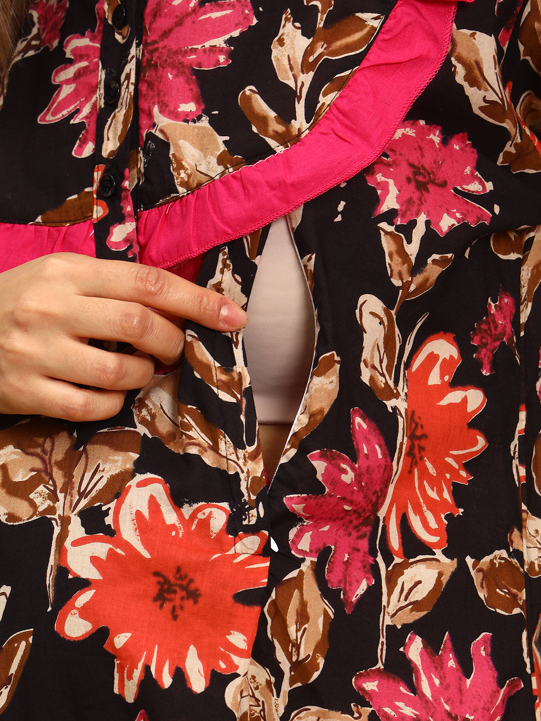 Women’s Floral Red Print Maternity Feeding Gown