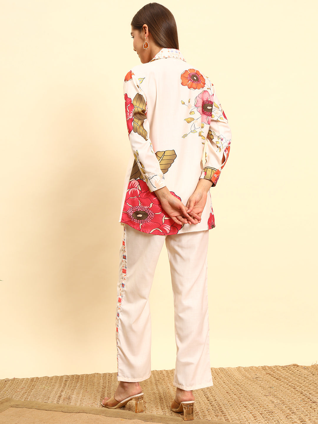 🌺 Women’s Cream Floral Printed Night Suit Co-Ord Set