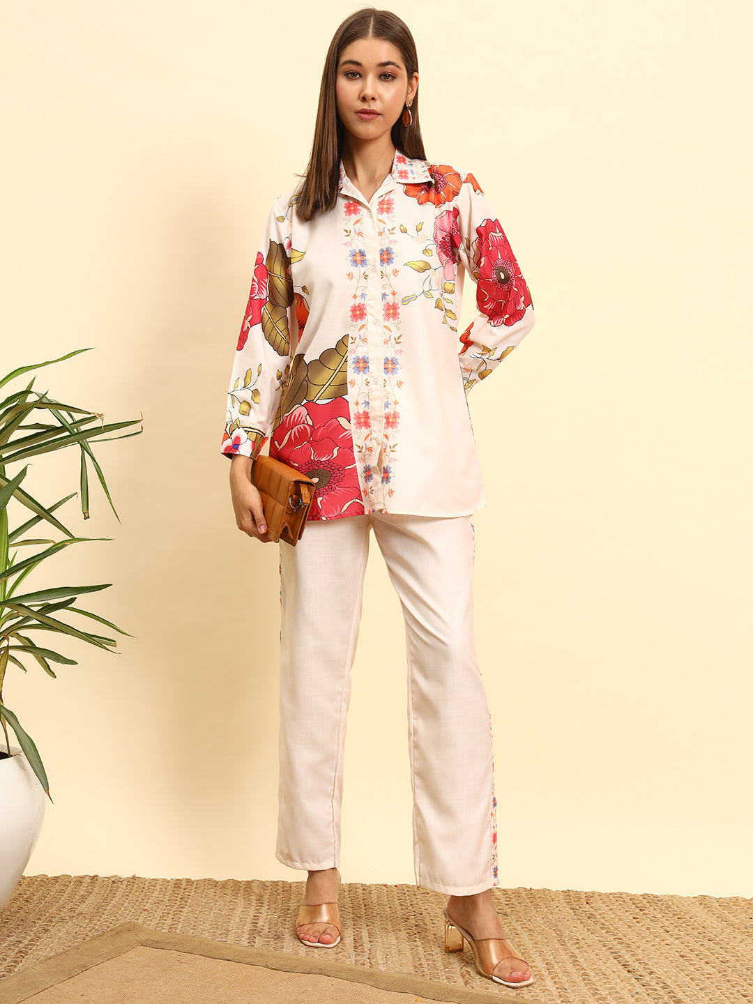 🌺 Women’s Cream Floral Printed Night Suit Co-Ord Set