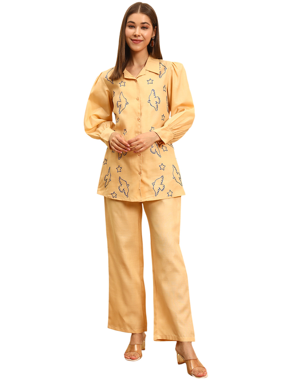 💛 Women’s Mustard Yellow Printed Night Suit Co-Ord Set