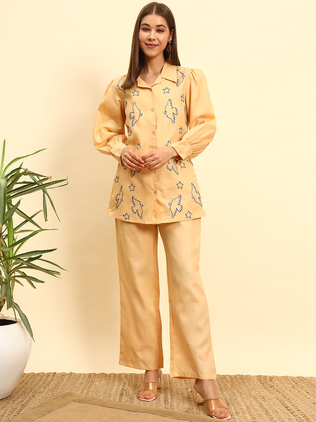 💛 Women’s Mustard Yellow Printed Night Suit Co-Ord Set