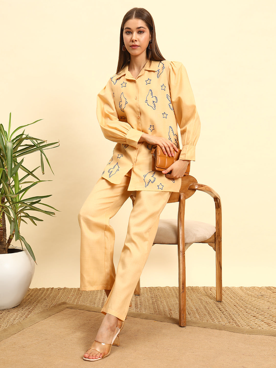 💛 Women’s Mustard Yellow Printed Night Suit Co-Ord Set