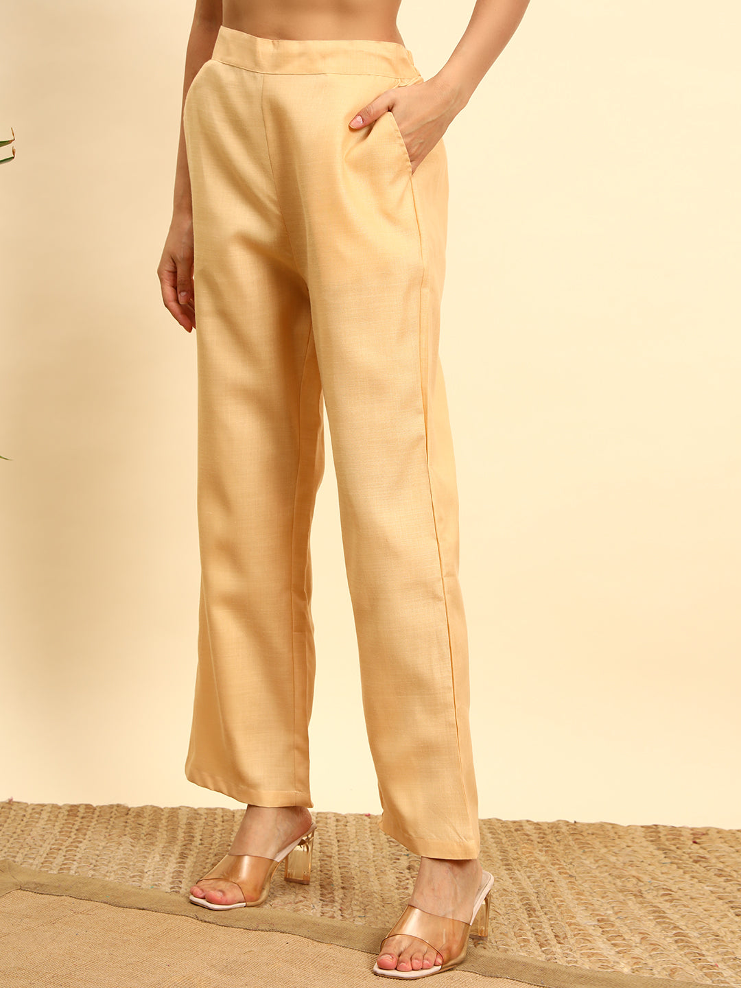 Women’s Solid Peach Shirt Style Co-Ord Set with Embroidery
