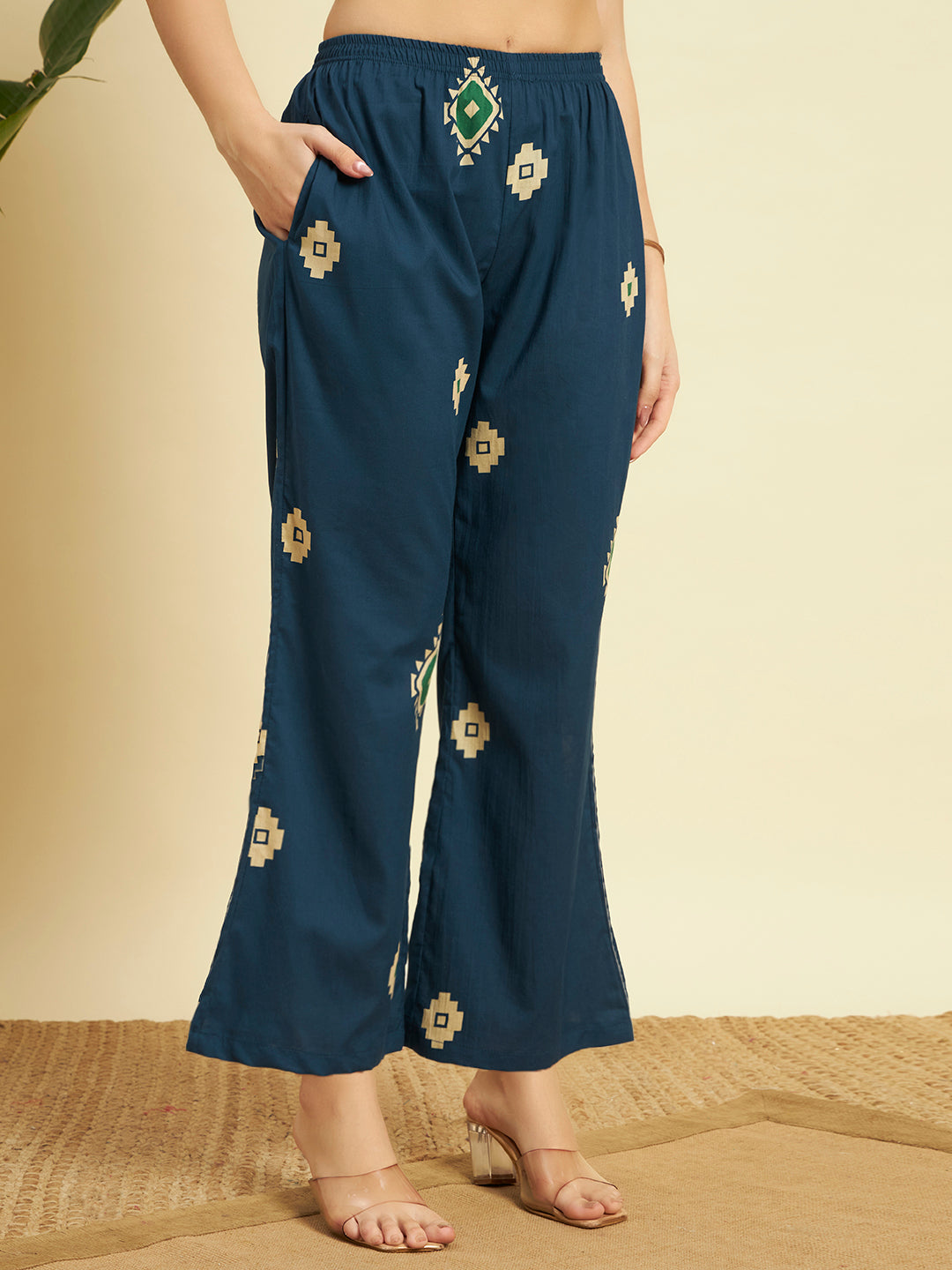 💙 Women Printed Kurta Pant Set – Teal Blue Ethnic Co-ord Set