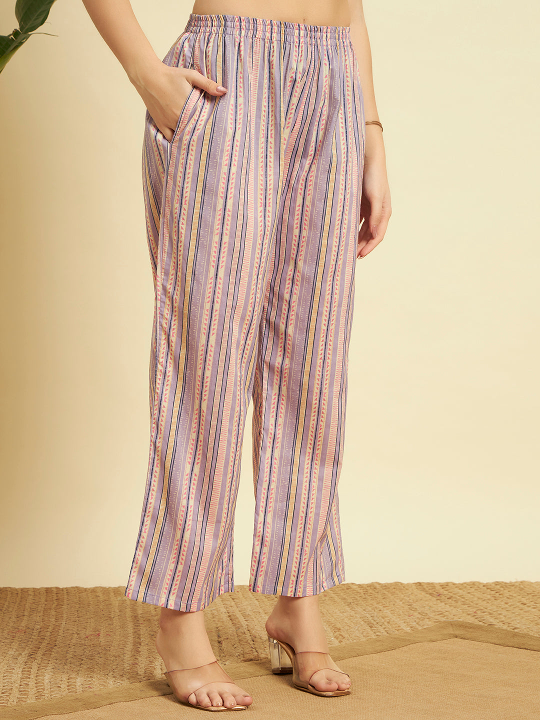 Women Floral Printed Kurta Pant Set – Lavender Ethnic Co-ord Set