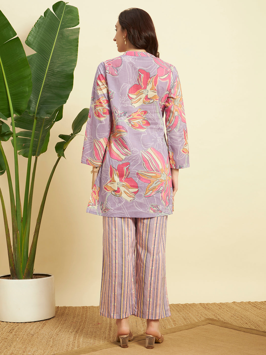 Women Floral Printed Kurta Pant Set – Lavender Ethnic Co-ord Set