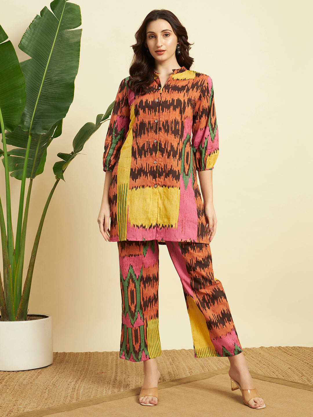Women’s Multicolor Ikat Printed Kurta & Pant Co-Ord Set