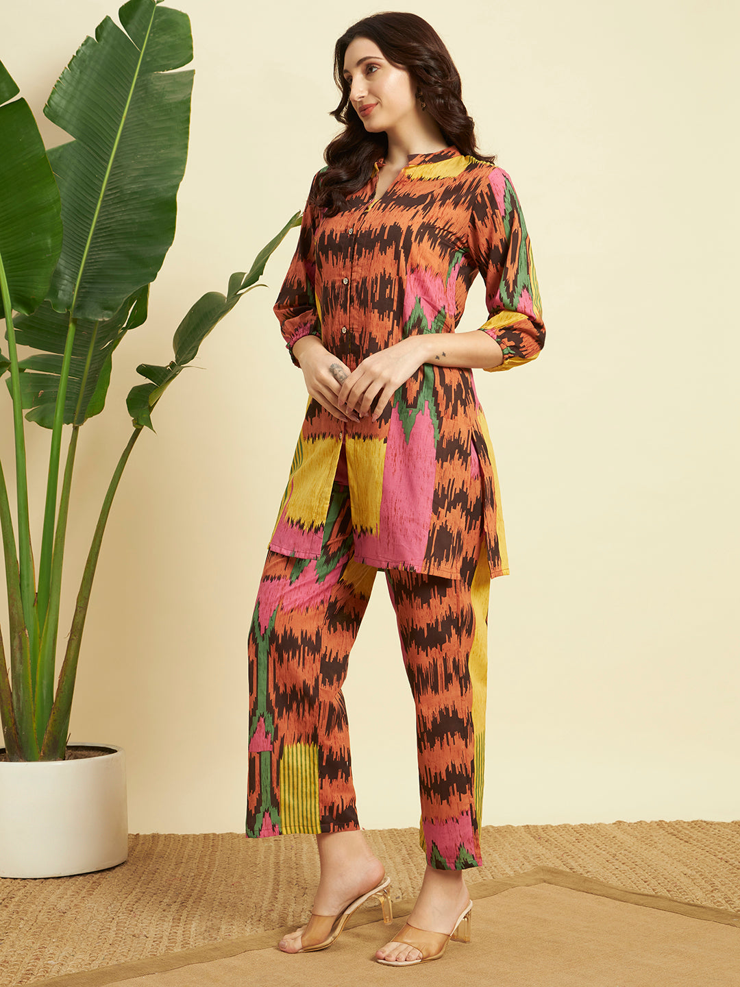 Women’s Multicolor Ikat Printed Kurta & Pant Co-Ord Set