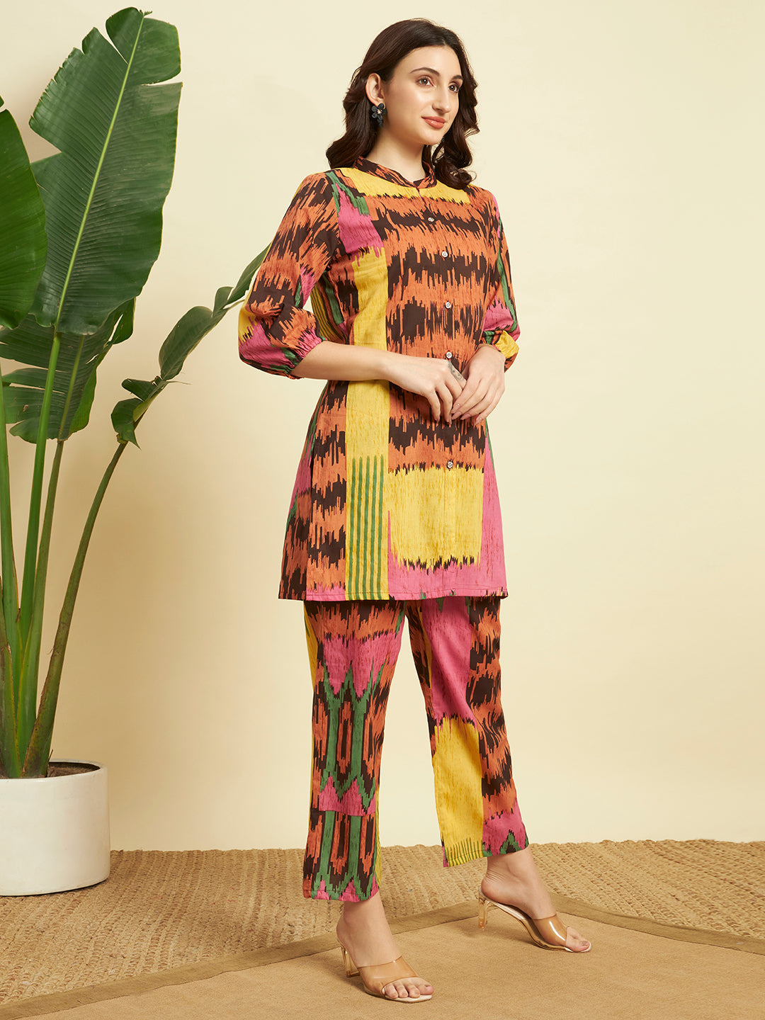 Women’s Multicolor Ikat Printed Kurta & Pant Co-Ord Set