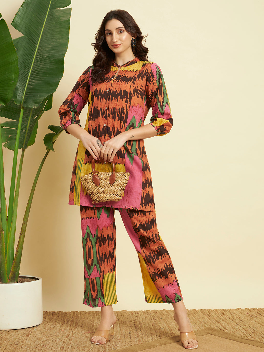 Women’s Multicolor Ikat Printed Kurta & Pant Co-Ord Set