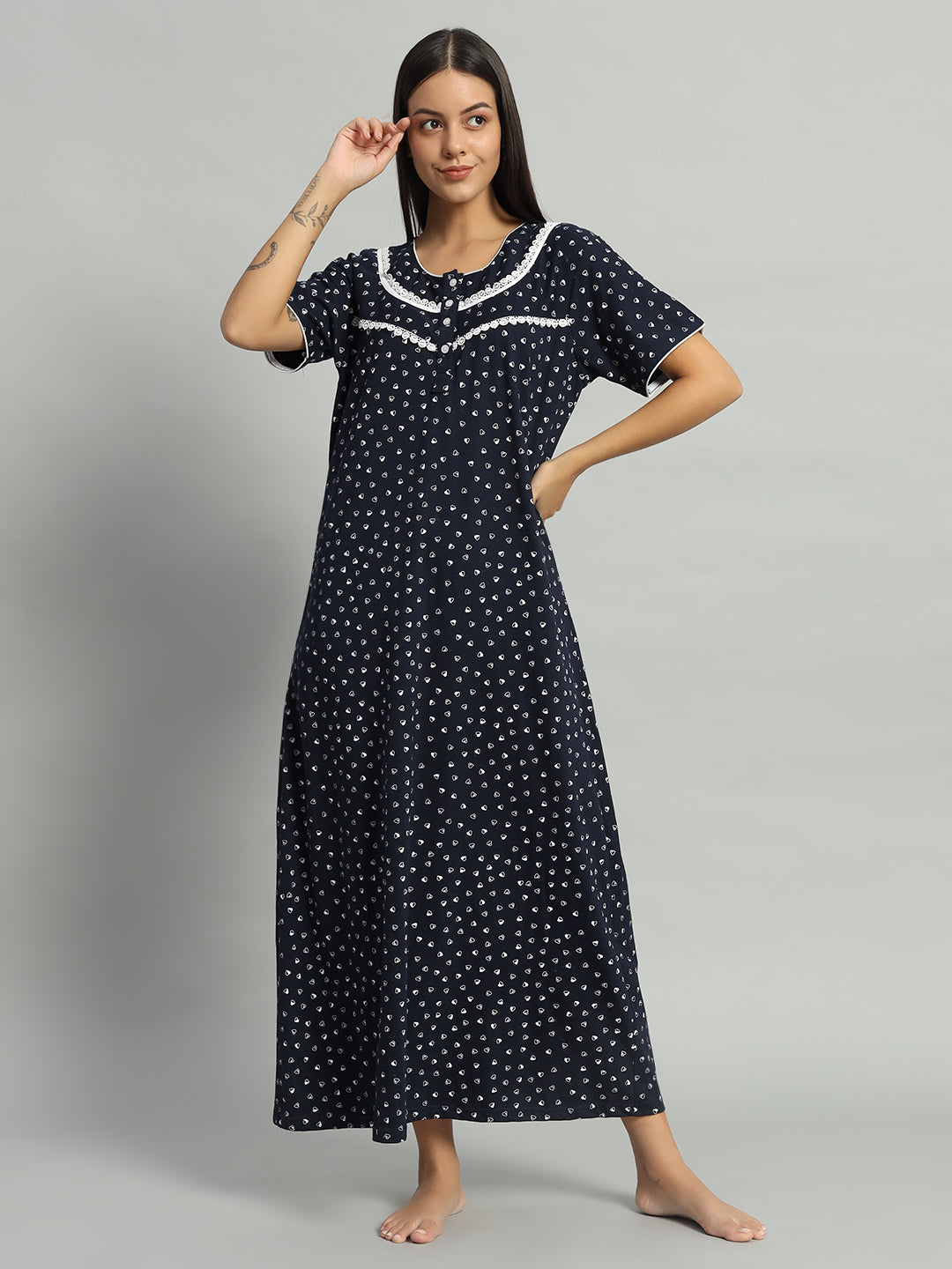 🌙 Women Printed Cotton Nighty – Comfortable Long Night Wear