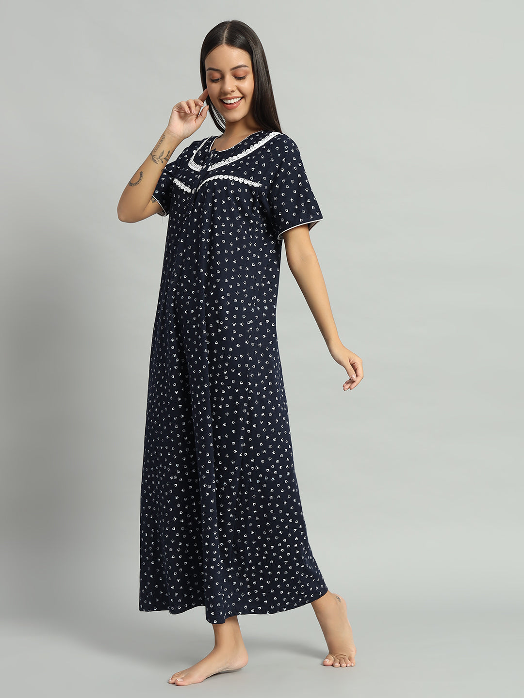 🌙 Women Printed Cotton Nighty – Comfortable Long Night Wear