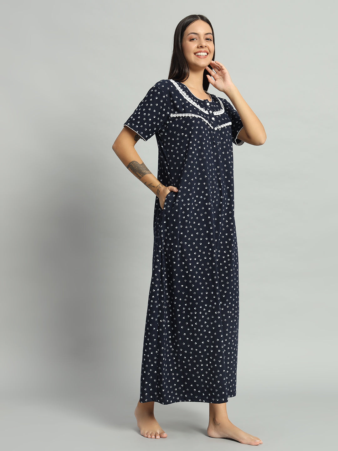 🌙 Women Printed Cotton Nighty – Comfortable Long Night Wear