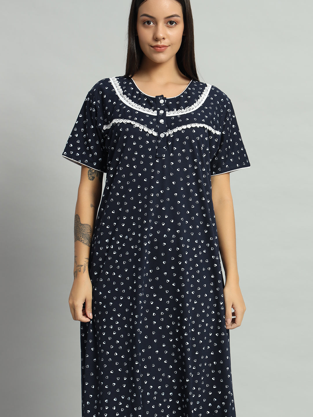 🌙 Women Printed Cotton Nighty – Comfortable Long Night Wear
