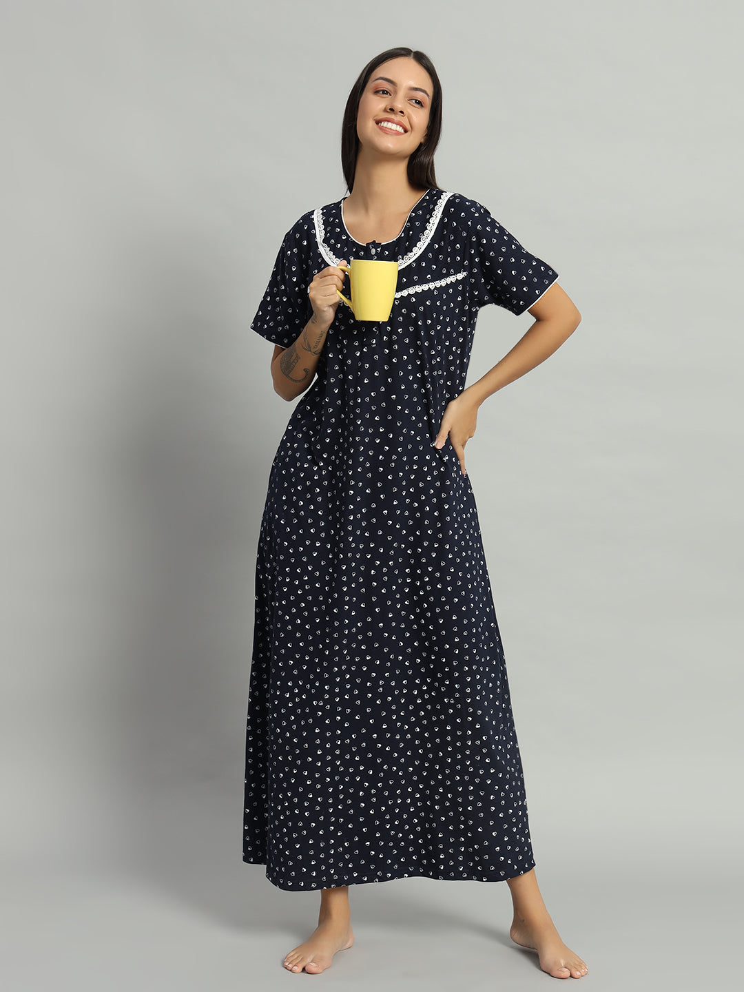 🌙 Women Printed Cotton Nighty – Comfortable Long Night Wear