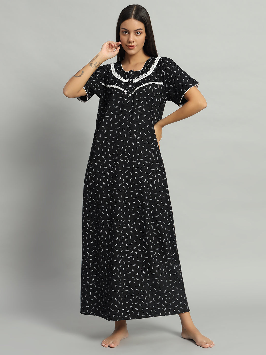 🌙 Women Printed Cotton Nighty – Comfortable Long Night Wear